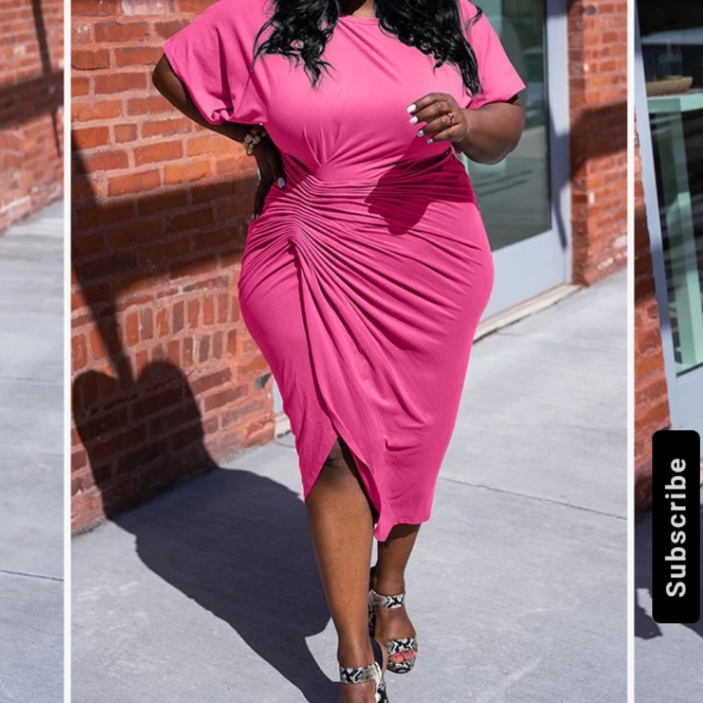 Pink Midi Dress with Rouching